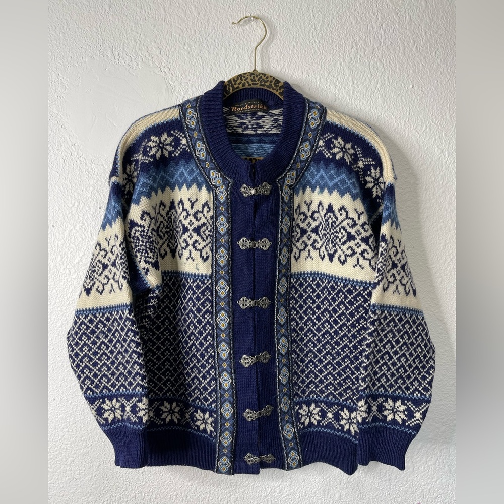 NORDSTRIKK Vintage Norwegian Scandinavian Wool Cardigan Sweater Size Small